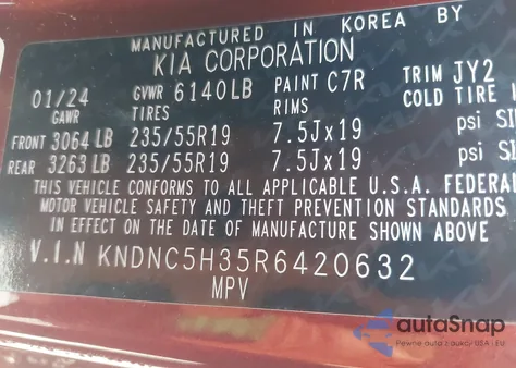 2024 Kia Carnival Mpv Ex from USA, damaged, VIN KNDNC5H35R6420632